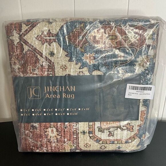 Jinchan Area Rug Brown Blue Cream Morrocan Theme Home Decor Entryway New - Picture 1 of 7
